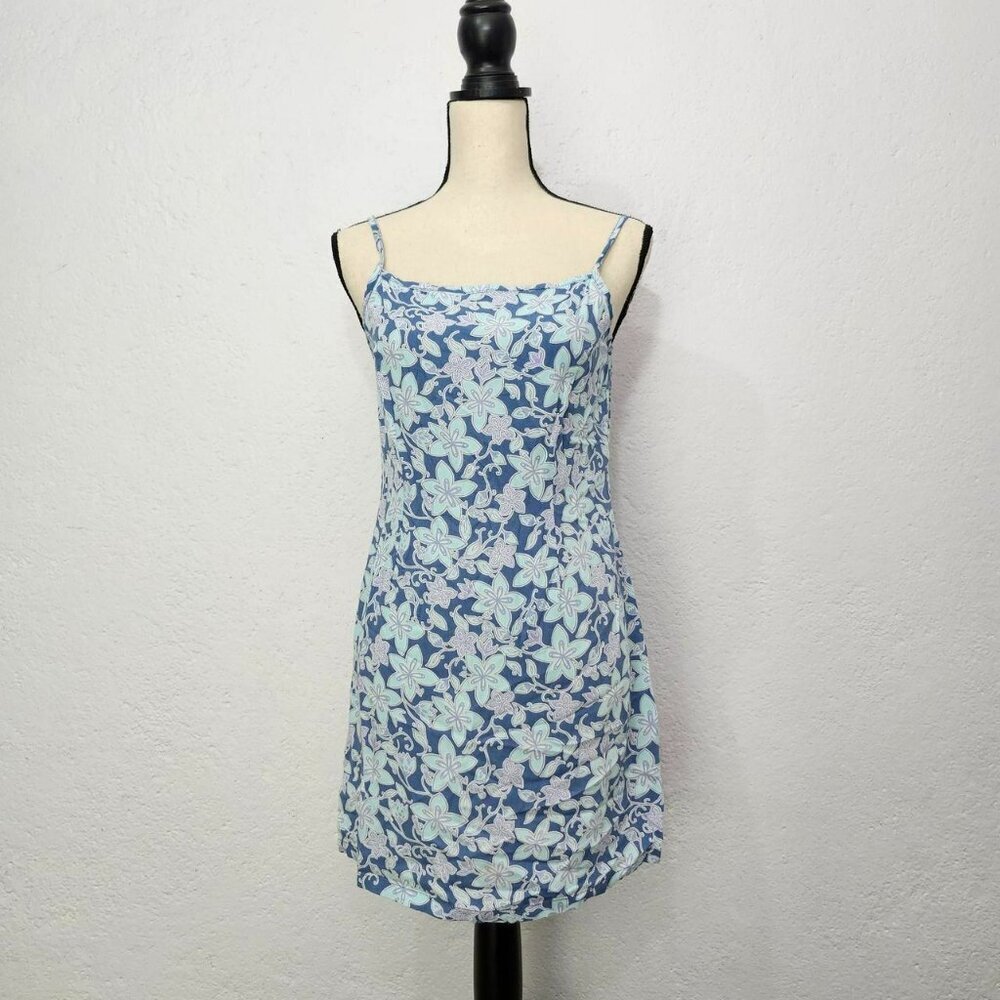 Blue Hawaiian floral mini summer dress